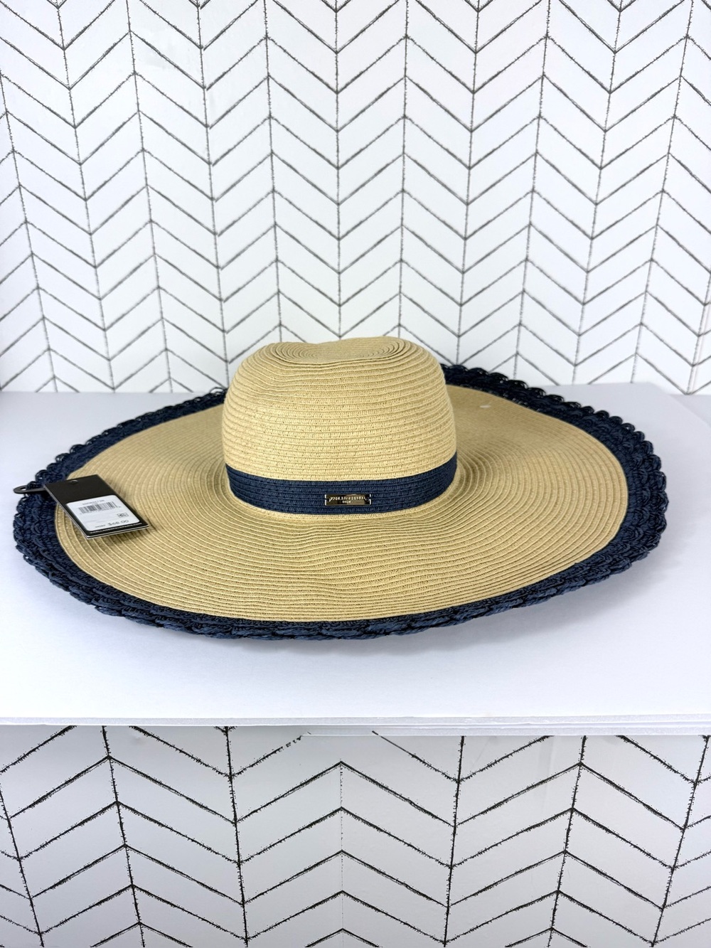 Karl Lagerfeld Wide-Brim Sun Hat with Navy Trim